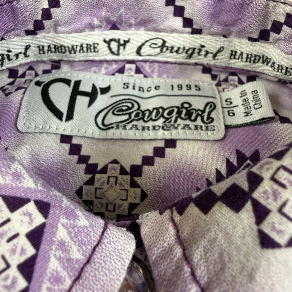 Cowgirl Hardware Western Shirt Girls 6/S Long Sleeve Aztec Purple Crystal Snaps - Picture 9 of 14